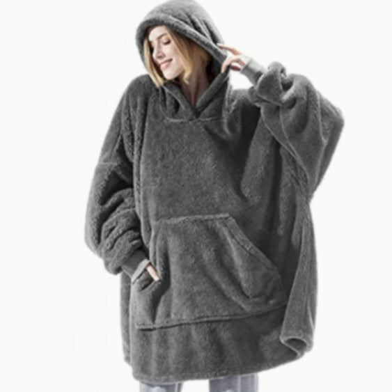Hoodie Sweatshirt With Big Pocket Tops Sweater Comfortable Loose Double-Sided Fleece Thicker Wearable Blanket by DERILUJA LLC