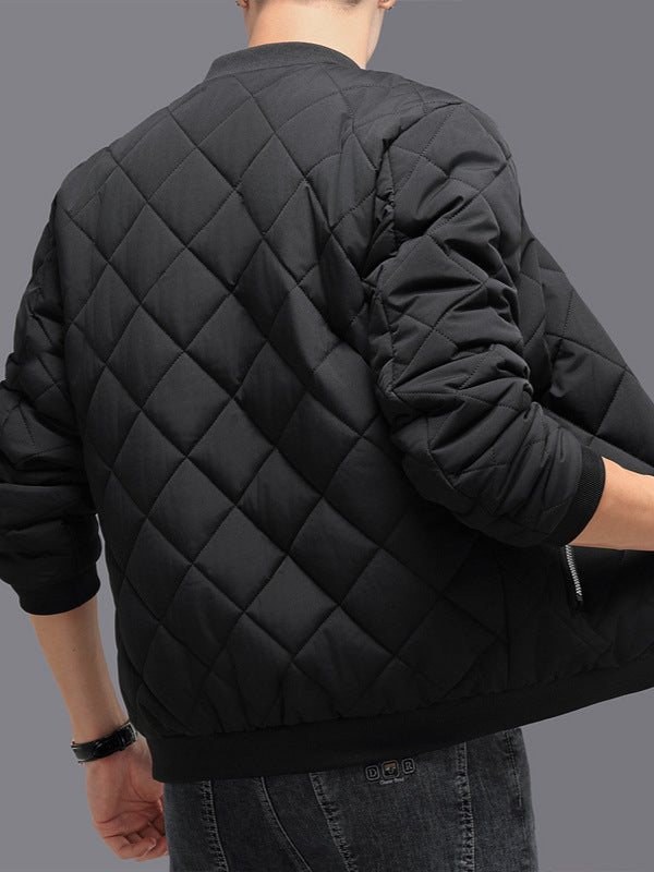 Fashion Rhombic-sewing Design Cotton Coat Winter Warm Thickened Baseball Jacket Casual Solid Color Outwear Clothing For Men by My Store