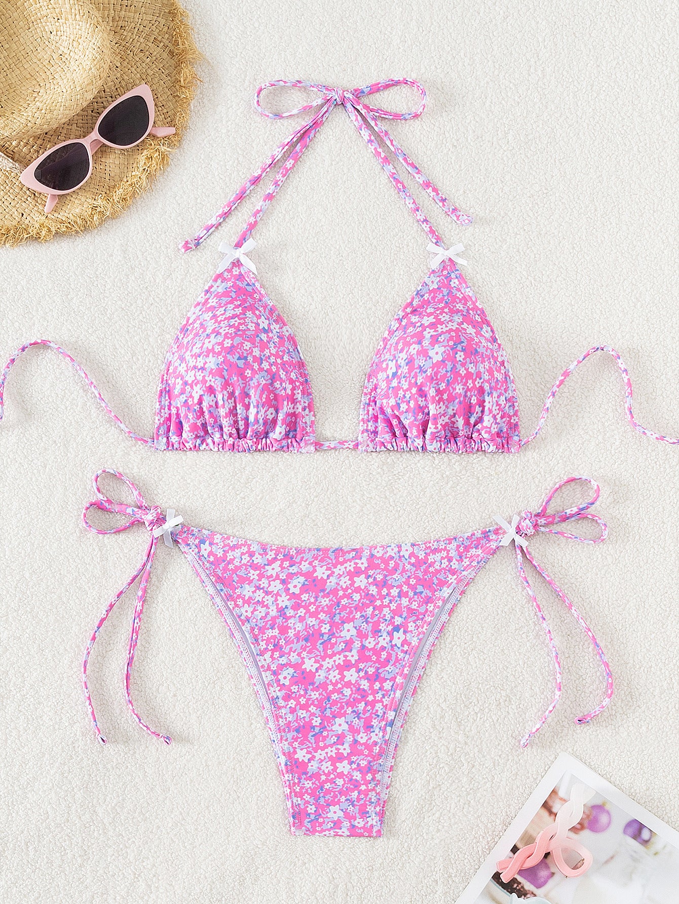 Floral triangle cup lace up sexy bikini split swimsuit for women by eprolo
