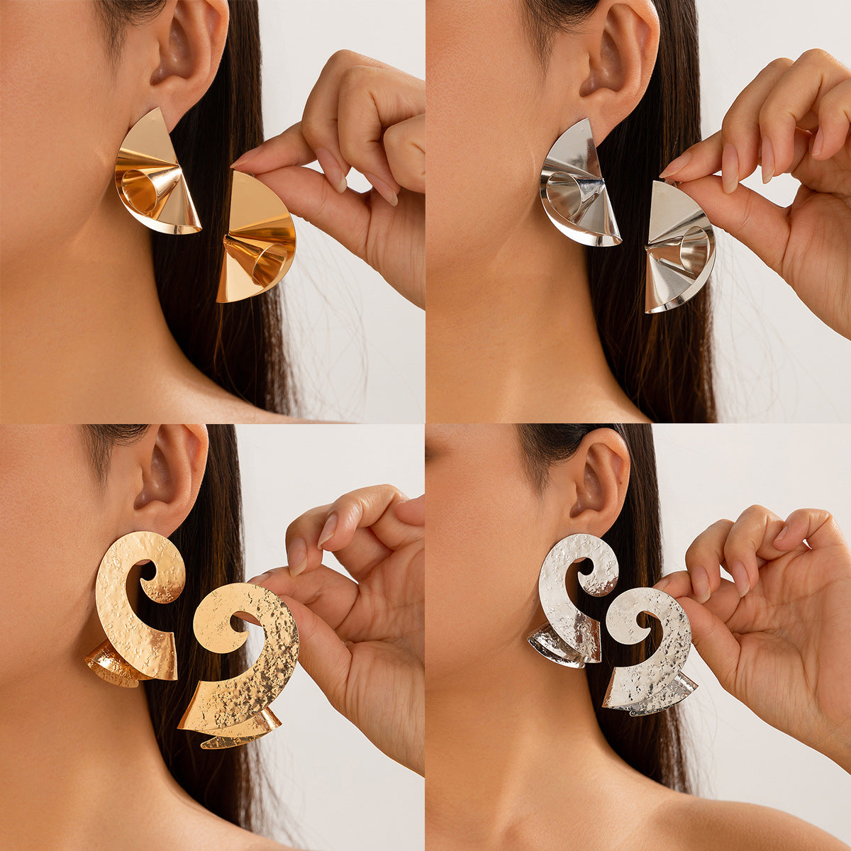 Personalized Geometric Trendy Female Irregular Earrings Double Fold Fan shaped Metal Earrings by eprolo