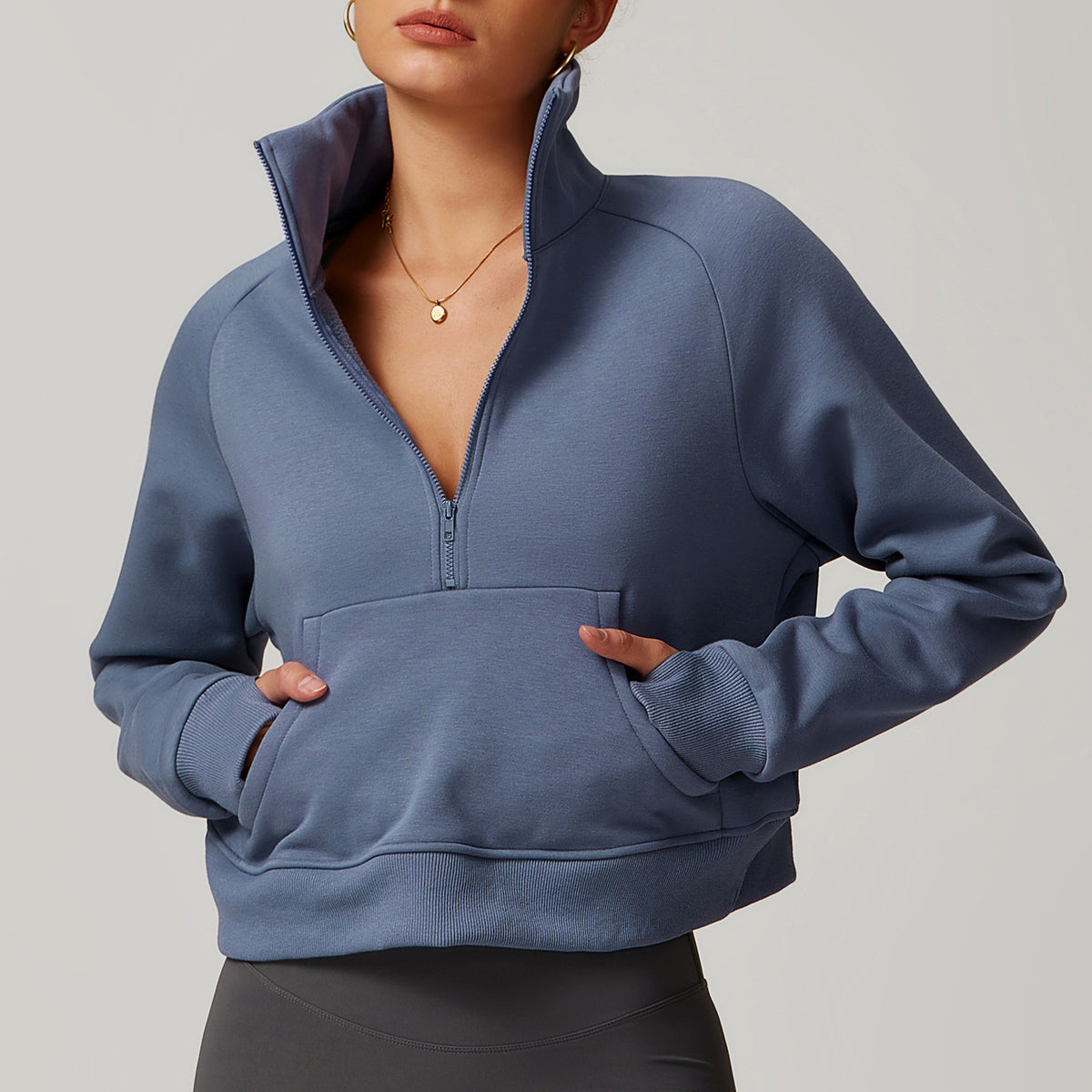 Autumn and winter fleece loose hoodie, women's lamb fleece thickened warm jacket, fleece half zipper top by eprolo