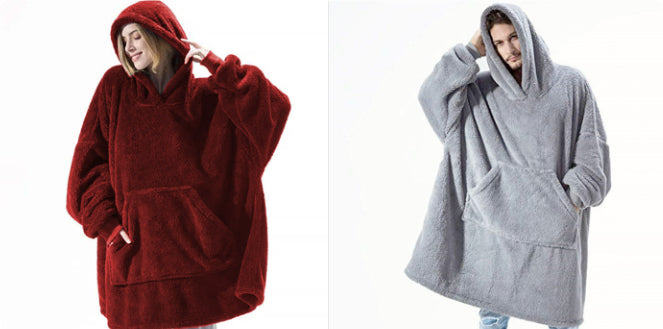 Hoodie Sweatshirt With Big Pocket Tops Sweater Comfortable Loose Double-Sided Fleece Thicker Wearable Blanket by DERILUJA LLC