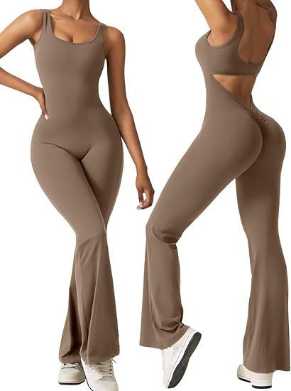 Women's sleeveless flared jumpsuit sexy backless vest tight fitting hip lifting yoga jumpsuit by eprolo