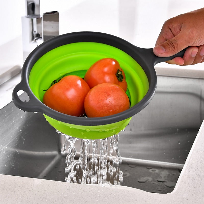 Long handle PP+TPR folding drainage basket retractable water filter basket fruit and vegetable water filter tray by eprolo