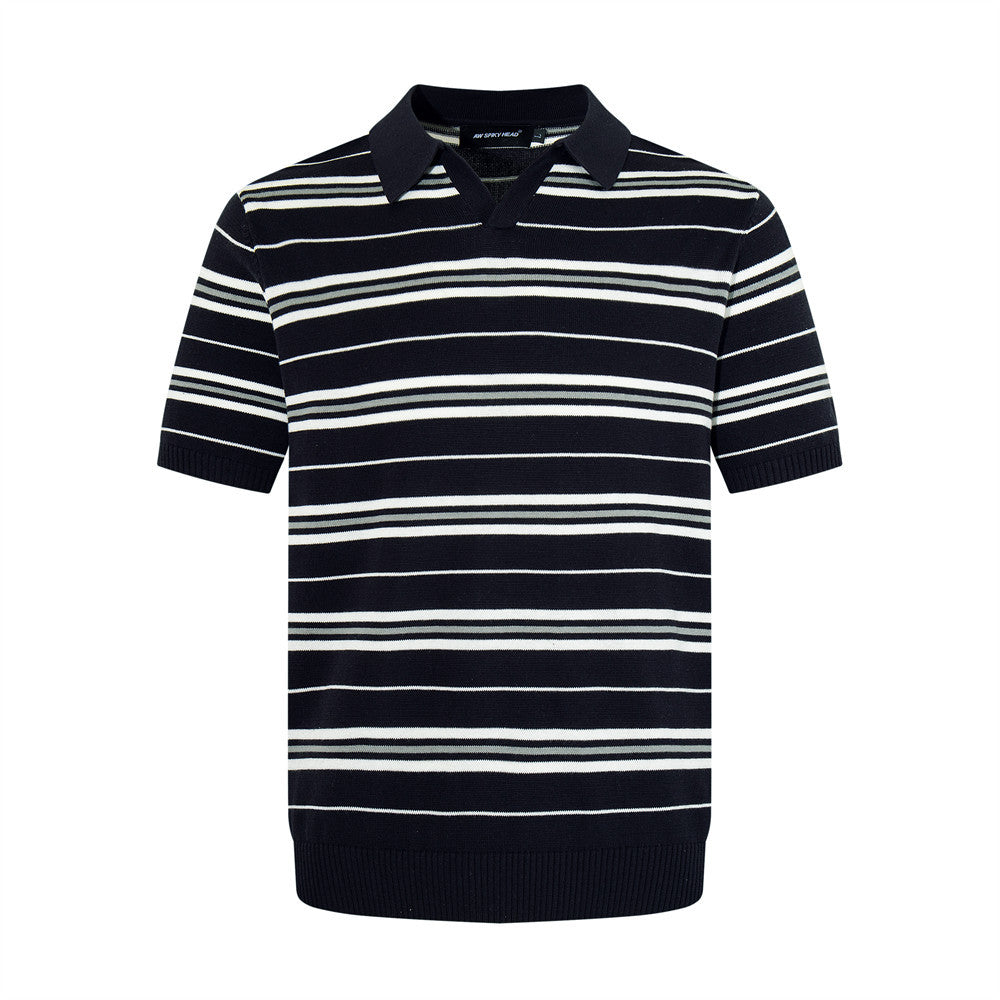Striped short sleeved V-neck polo shirt by eprolo