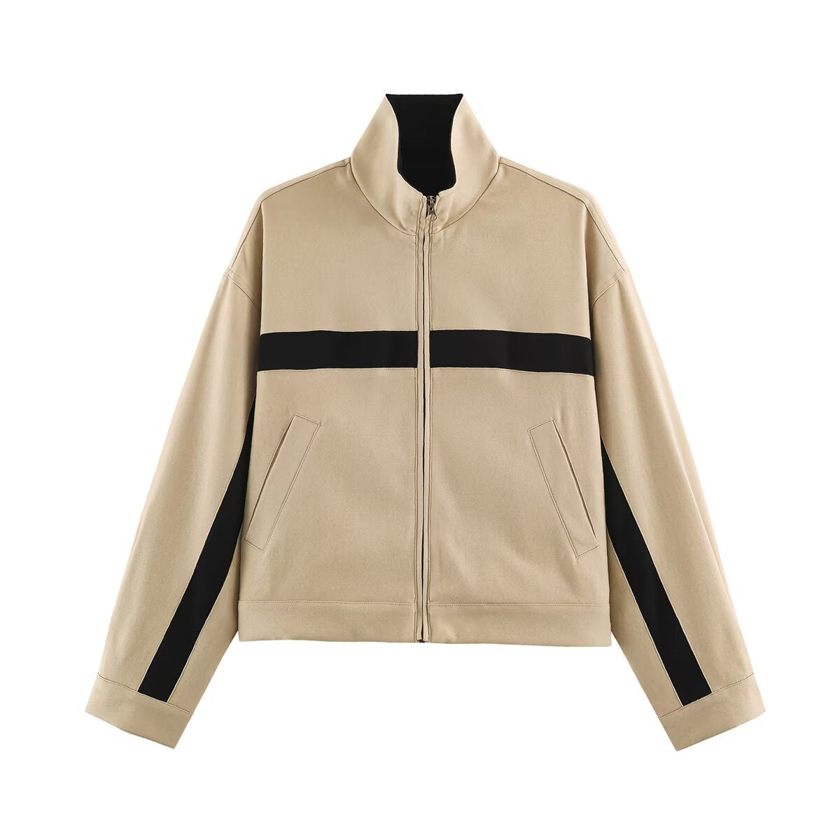Letter embroidery contrasting color casual sports stand up collar long sleeved jacket by eprolo