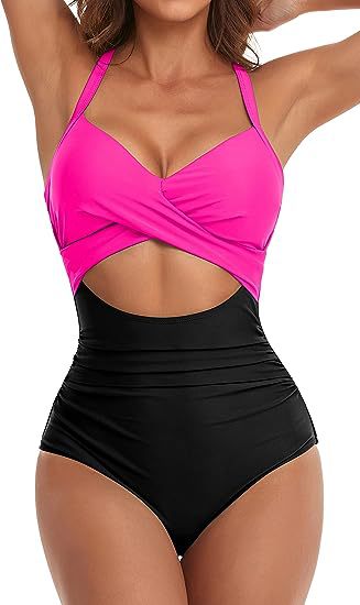 one-piece hard pack swimsuit with hollowed out solid color swimsuit, women's high waisted tight fitting swimsuit by eprolo