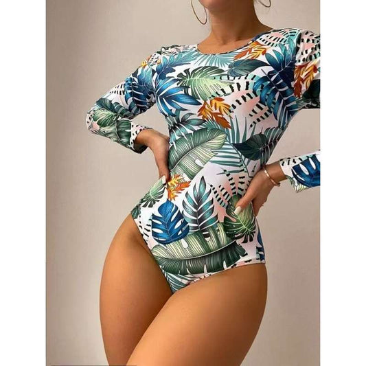 Long sleeved one-piece swimsuit with sexy tight print for women by eprolo