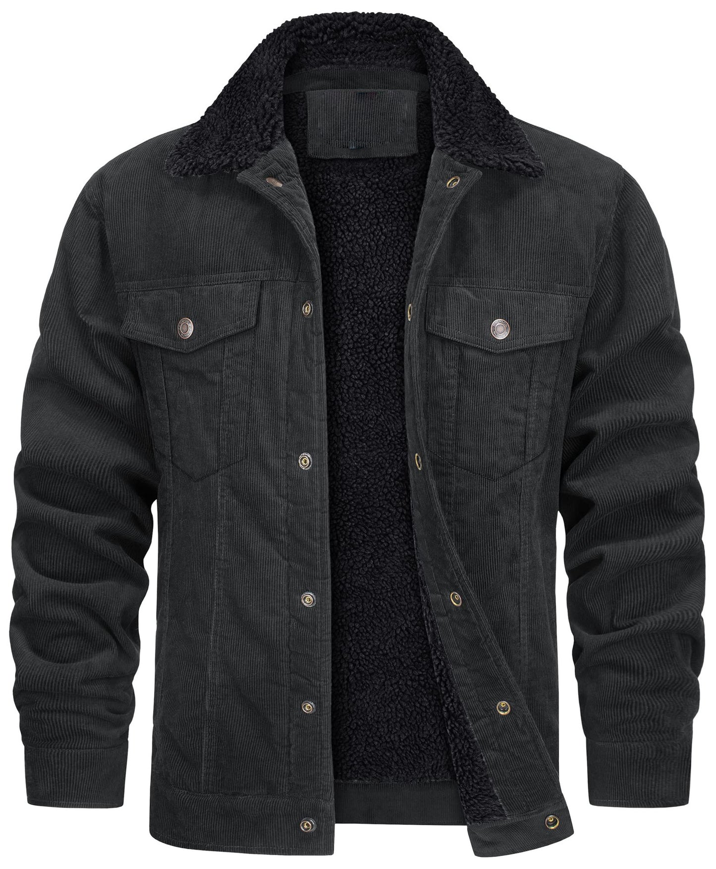 Corduroy Lapel Long Sleeve Plush Jacket Coat by My Store