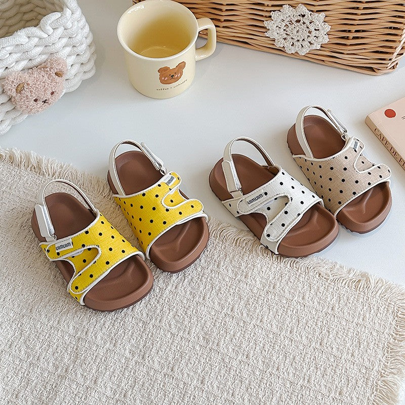 2026 Summer New Kids Sandals, Soft Light Sole Girls Shoes, Fashion Polka Dot Hook & Loop Beach Shoes For Little Middle Big Kids by DERILUJA LLC