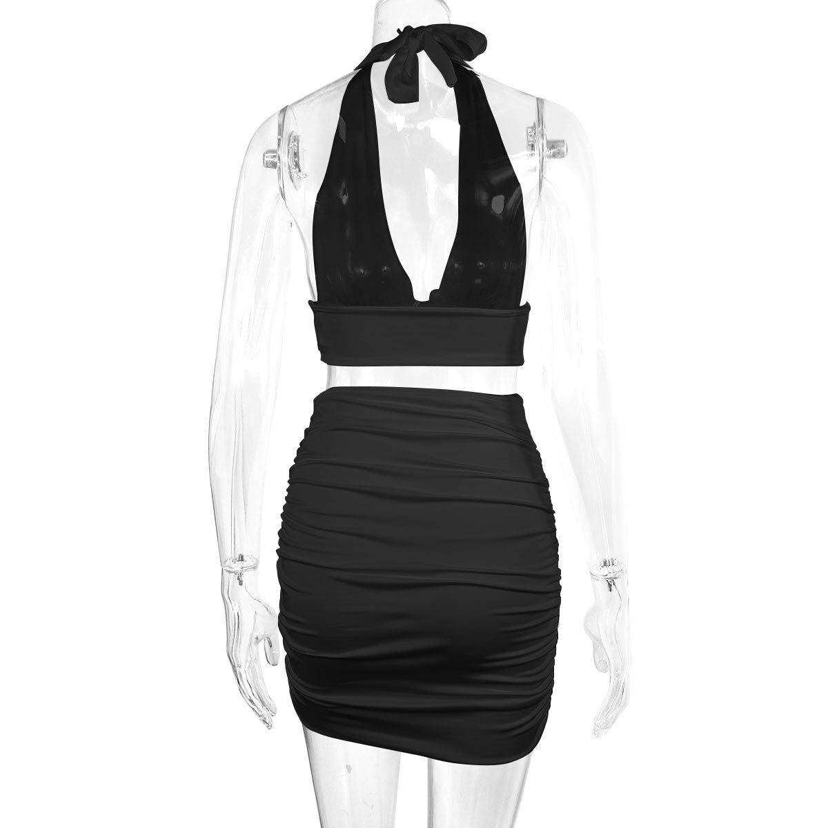 2pcs Dress Suits For Women Halter Lace-up Hip Top And Pleated Hip-covering Skirt by DERILUJA LLC