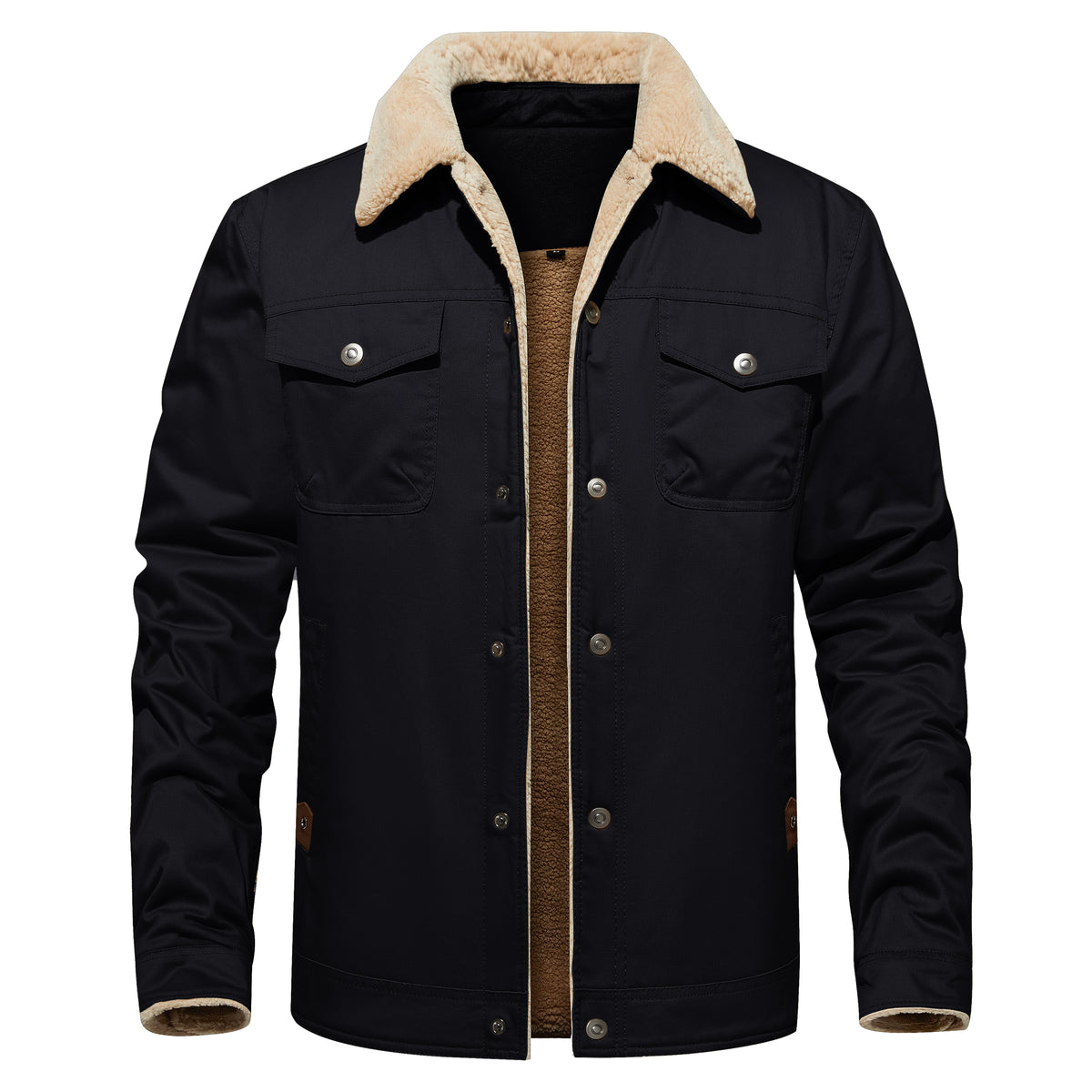 Men's Winter Jacket Lined Sherpa Jacket Warm Trucker Coat Multi Pocket by DERILUJA LLC