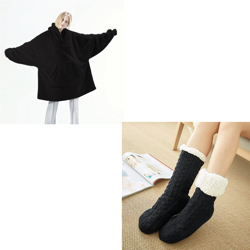 Hoodie Sweatshirt With Big Pocket Tops Sweater Comfortable Loose Double-Sided Fleece Thicker Wearable Blanket by DERILUJA LLC