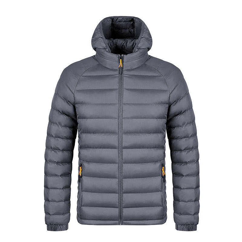 Winter Lightweight Hooded Coat With Pockets Fashion Warm Portable Zipper Jacket For Men Clothing Solid Color Outerwear Tops by DERILUJA LLC