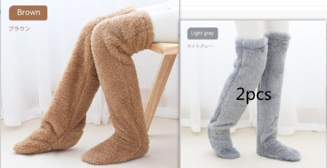 Over Knee High Fuzzy Long Socks Winter Warm Cold Leg Knee Joint Cold-proof Stockings Home Floor Sleeping Socks by My Store