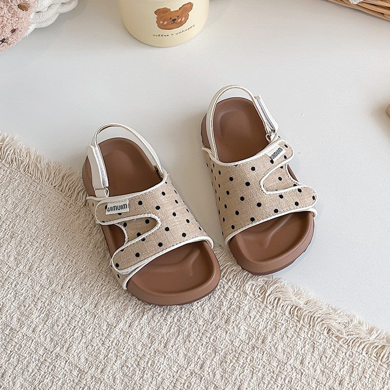 2026 Summer New Kids Sandals, Soft Light Sole Girls Shoes, Fashion Polka Dot Hook & Loop Beach Shoes For Little Middle Big Kids by DERILUJA LLC