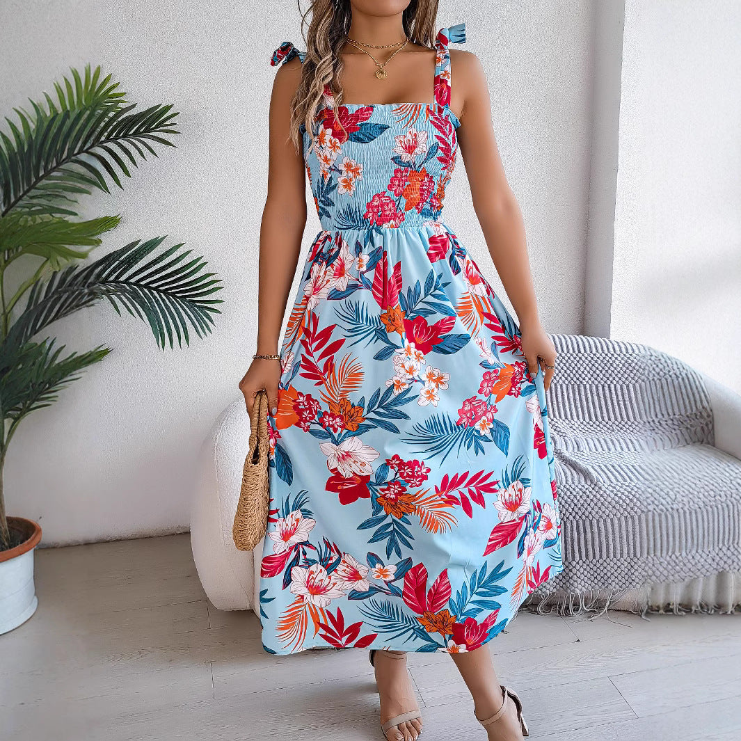 Flowers Print Suspender Corset Dress Ins Fashion Holiday Beach Long Dresses Summer Clothing For Women by DERILUJA LLC