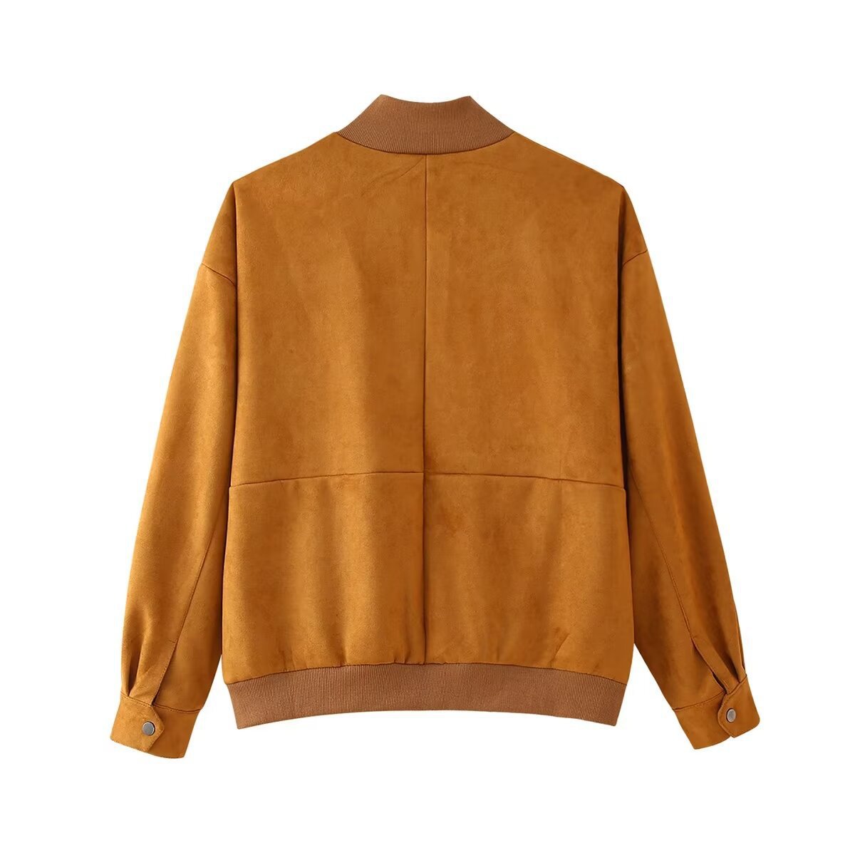 Stand up collar pocket embellished with suede retro style jacket for women by eprolo