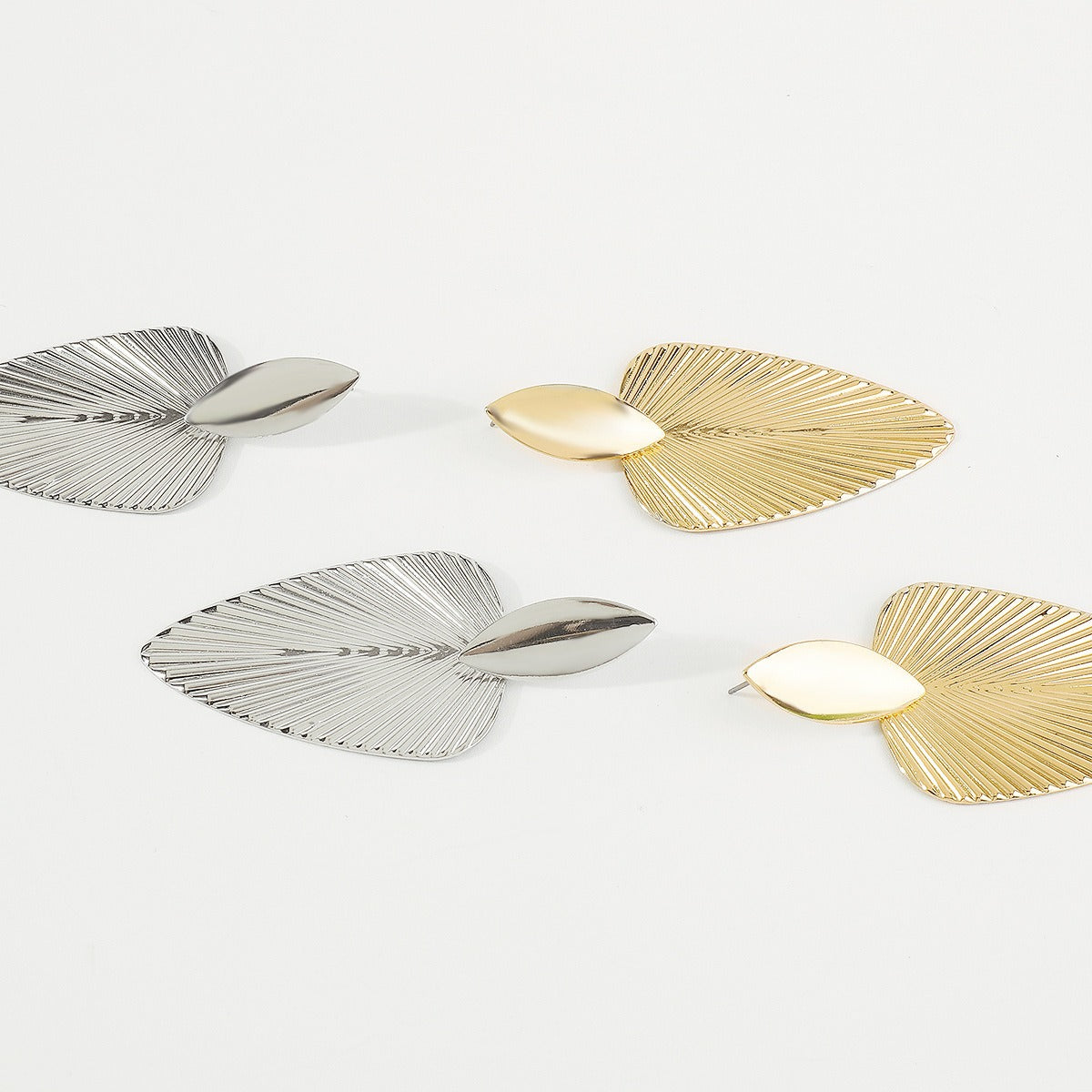 European and American fashion metallic cattail fan pendant earrings leaf texture geometric earrings for women by eprolo