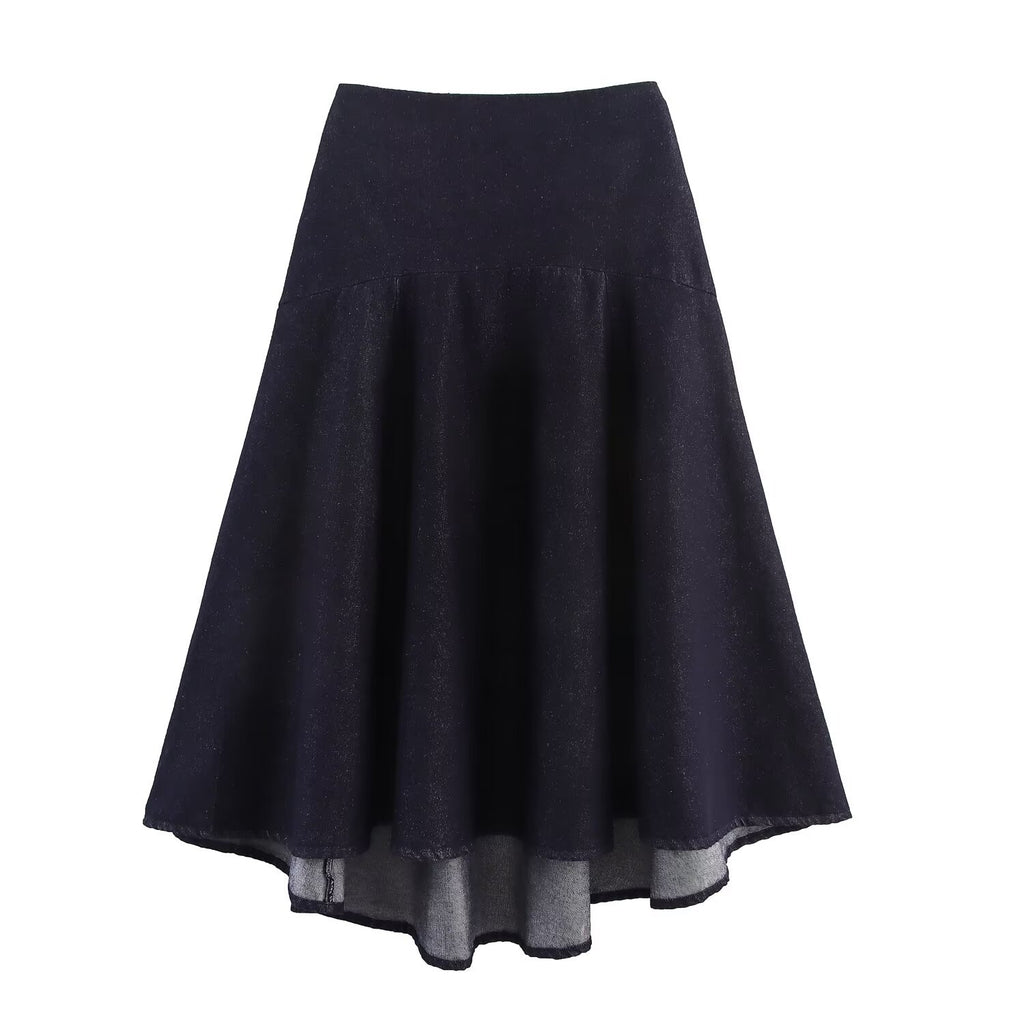 Bow tie denim shirt+skirt set