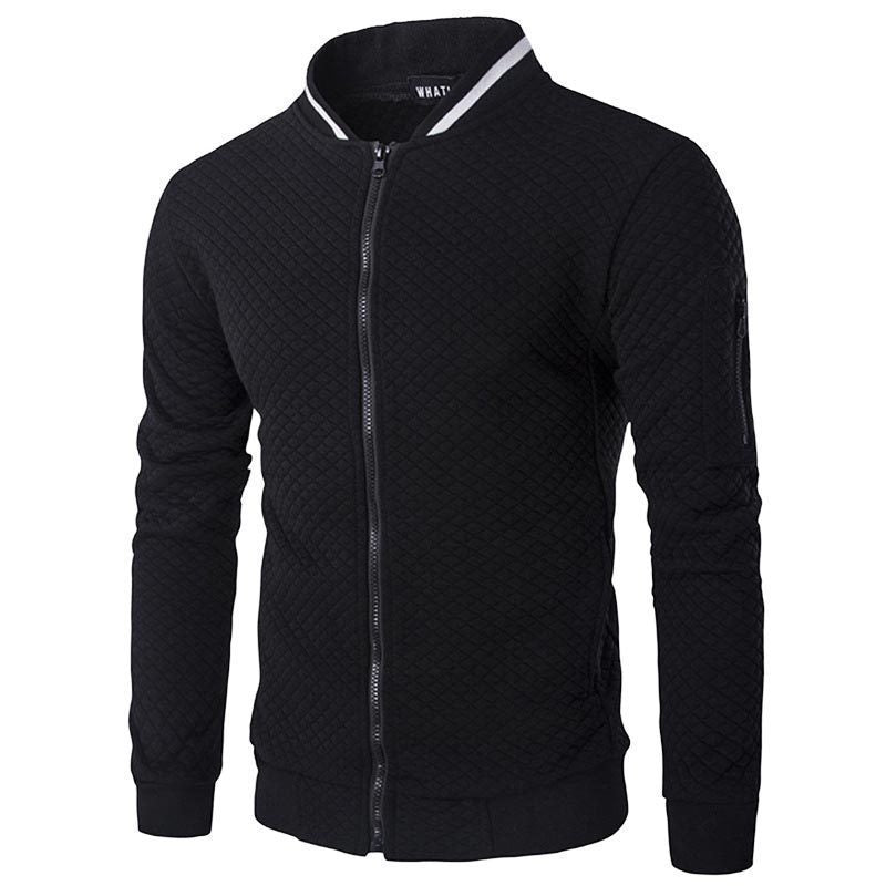 Sweatshirt zipper stand up collar sweatshirt jacket men's plaid solid color cardigan jacket by eprolo