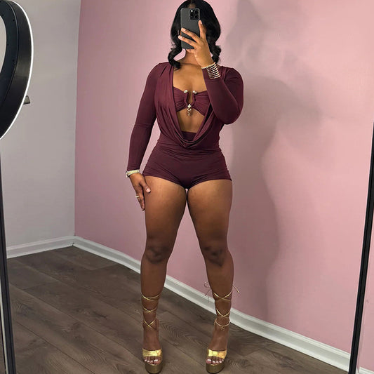 Spring Summer New Individual Street Deep V Low Cut Solid Color Slim Fit Bodycon Jumpsuit by eprolo