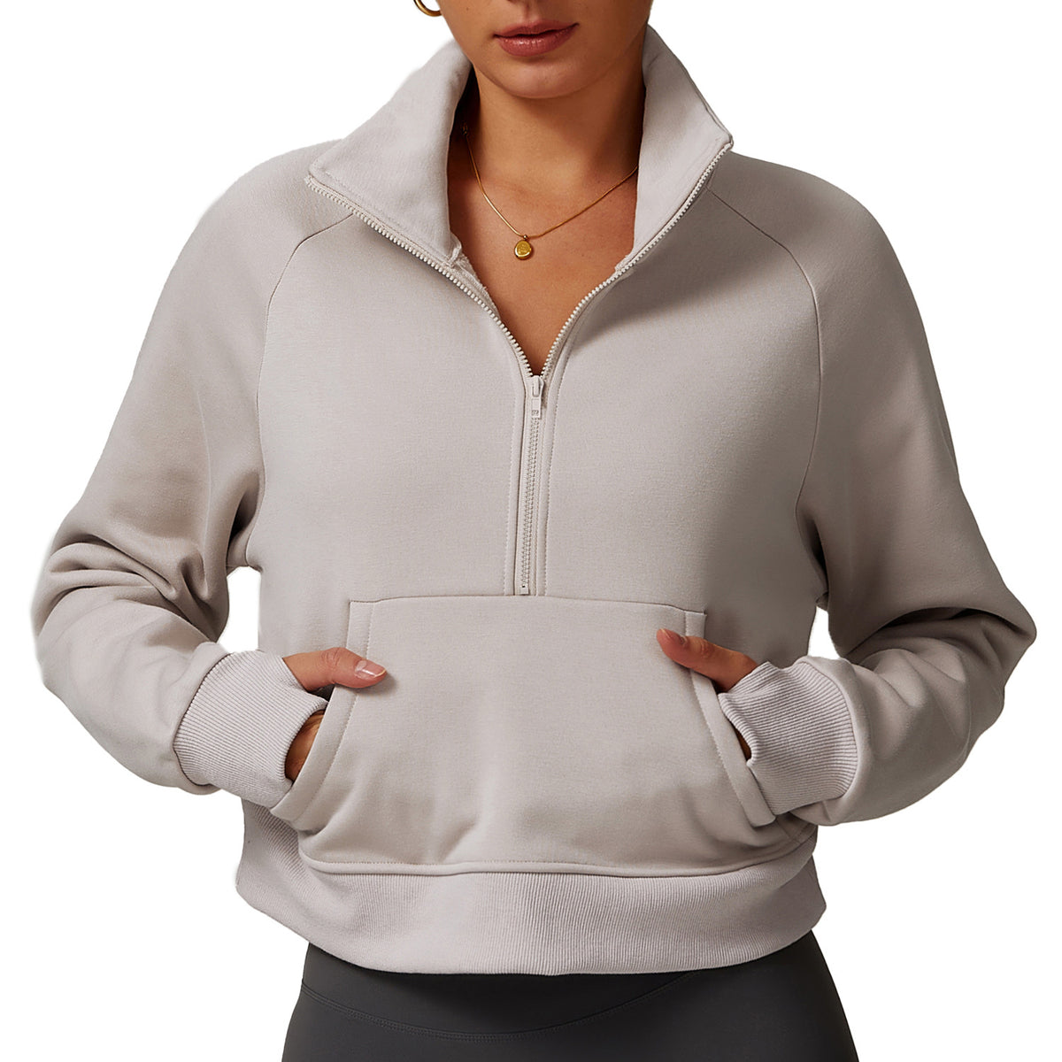 Autumn and winter fleece loose hoodie, women's lamb fleece thickened warm jacket, fleece half zipper top by eprolo