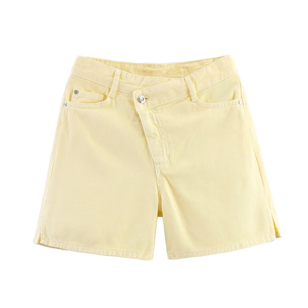 High waisted double breasted denim shorts