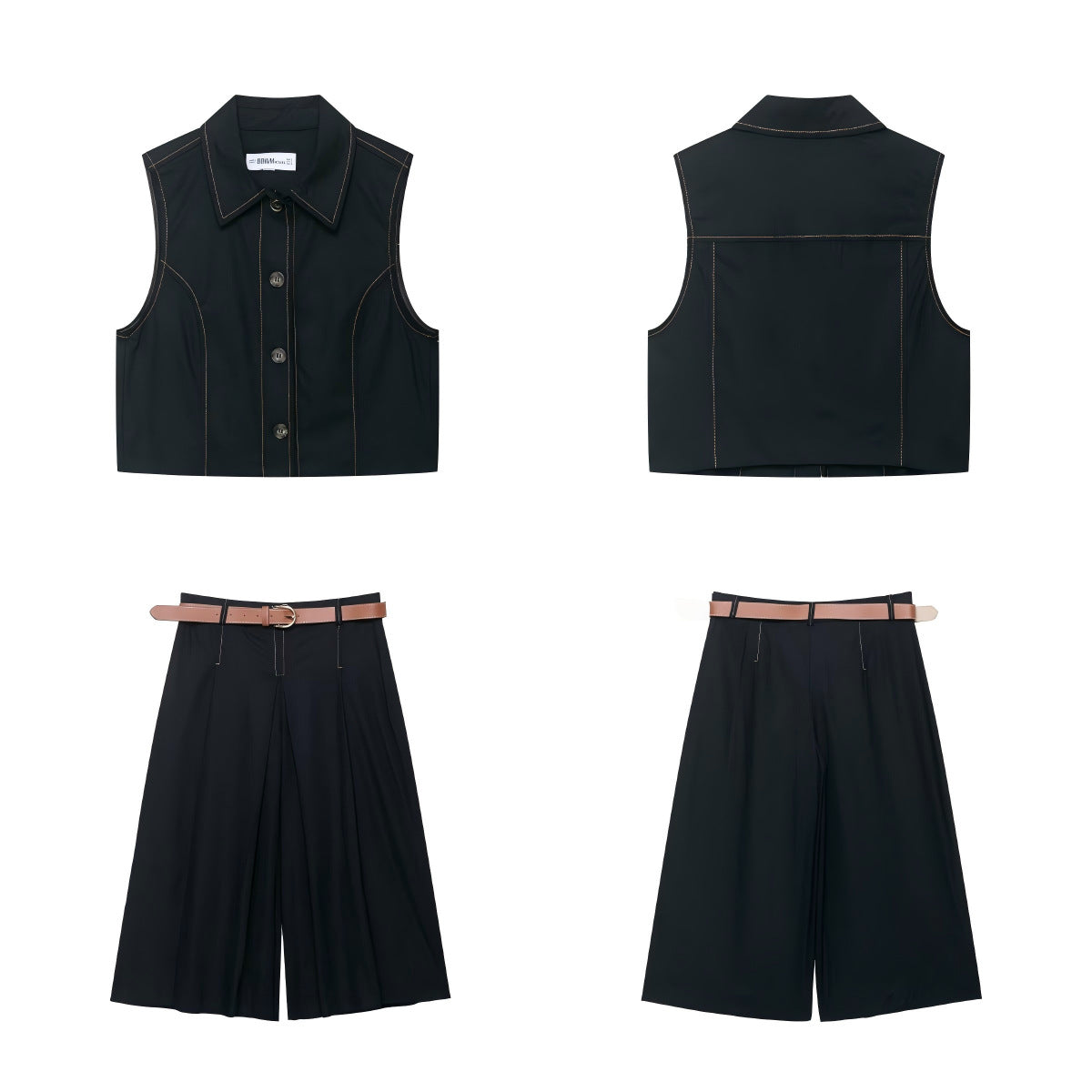 Color blocking stitching vest+cropped pants set