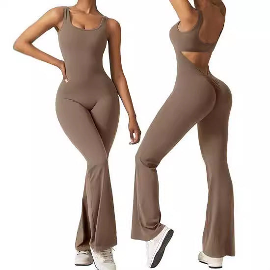 Women's sleeveless flared jumpsuit sexy backless vest tight fitting hip lifting yoga jumpsuit by eprolo