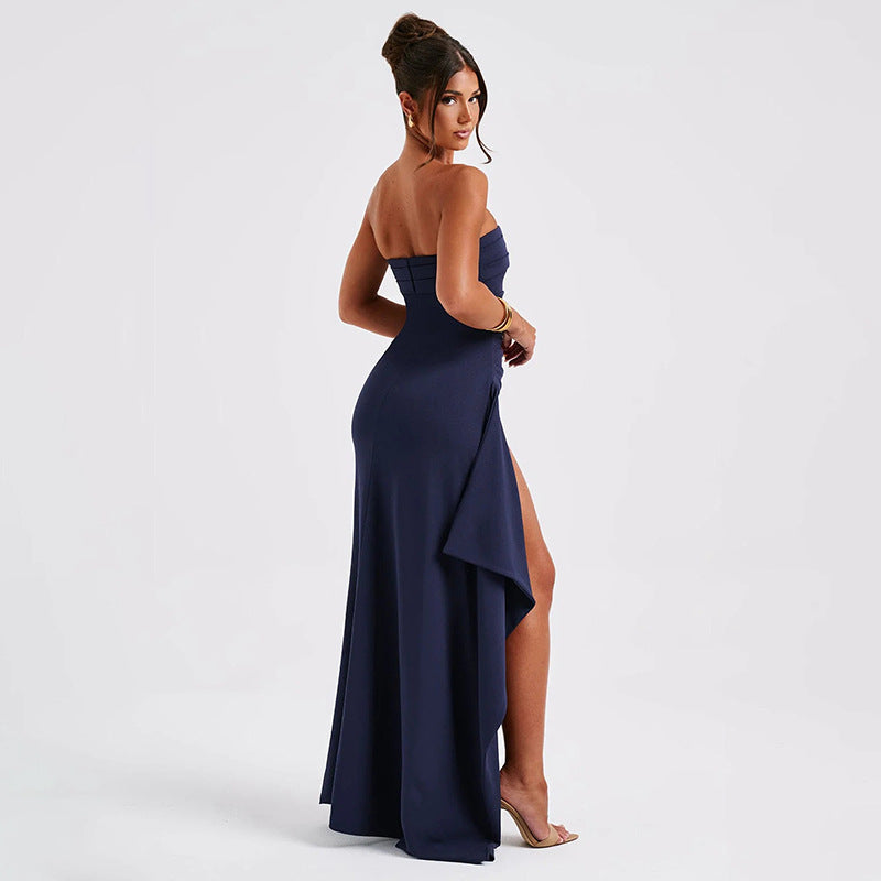 Strapless Split Long Dress Summer Fashion Pleated Bridesmaid Dress For Womens Party Wedding Clothing by My Store