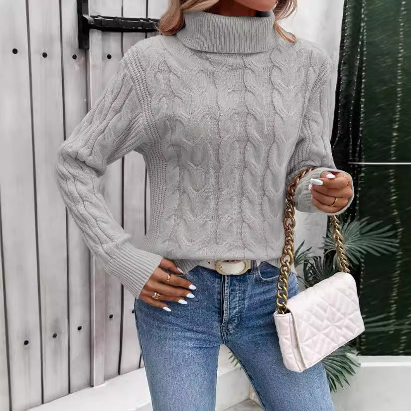Women's Cable-knit Turtleneck Sweater by My Store