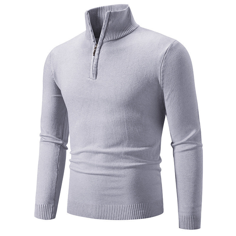 Zip-up Turtleneck Pullover Men's Long Sleeved Sweater by My Store