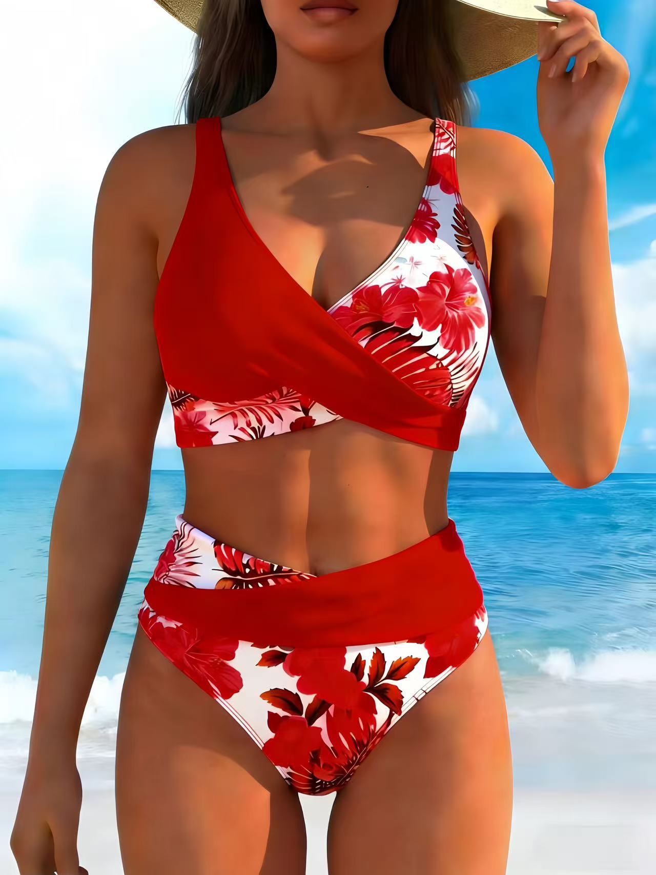 Women's Floral Print Bikini Casual Set by DERILUJA LLC