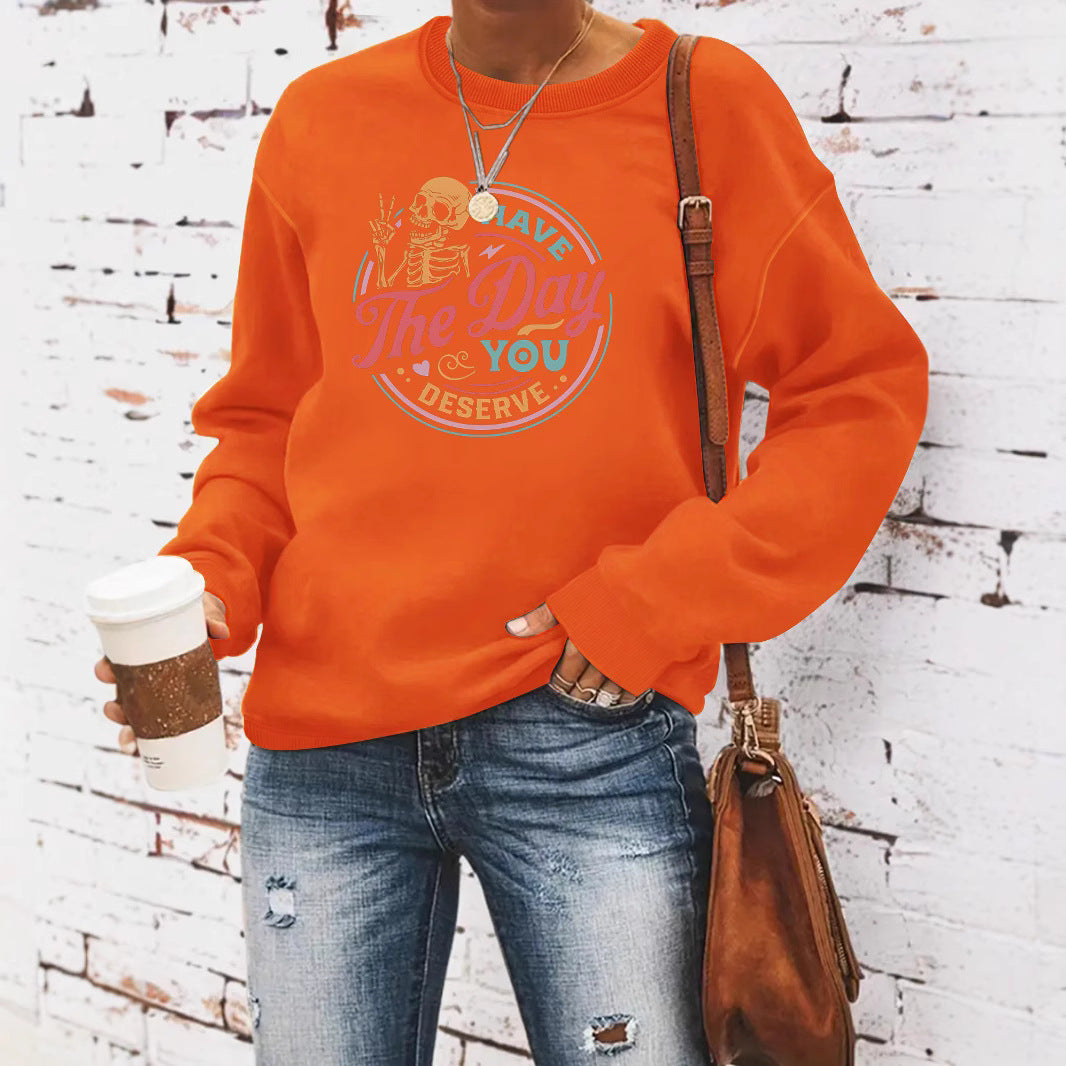 The Day Pattern Printed Round Neck Hoodie by eprolo