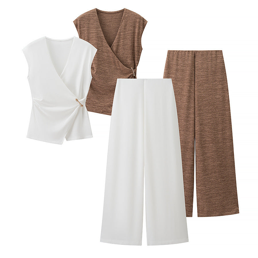 Pin texture sleeveless top+pants set by eprolo