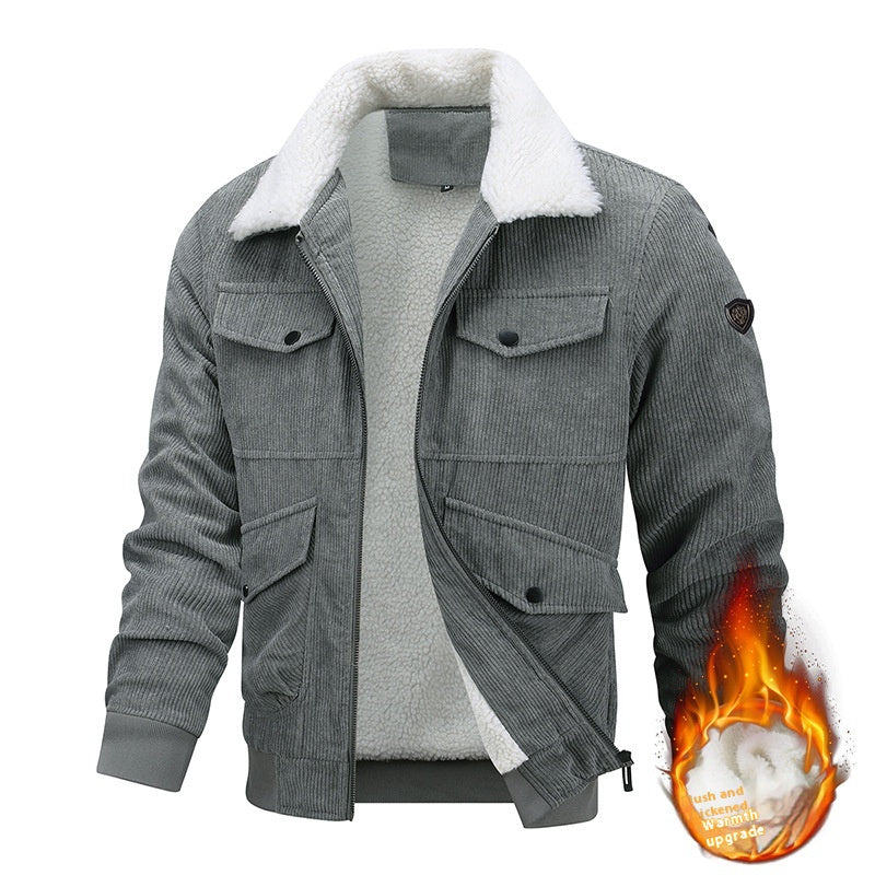 Winter Lapel Fleece Jacket With Pockets Warm Thicken Cotton Coat Men's Clothing by DERILUJA LLC