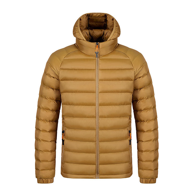 Winter Lightweight Hooded Coat With Pockets Fashion Warm Portable Zipper Jacket For Men Clothing Solid Color Outerwear Tops by DERILUJA LLC