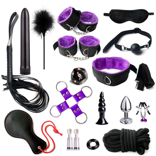 Nylon Plush Set Cross 18-Piece Set 7-Piece Set Leather Handcuffs Plush Anklets by eprolo