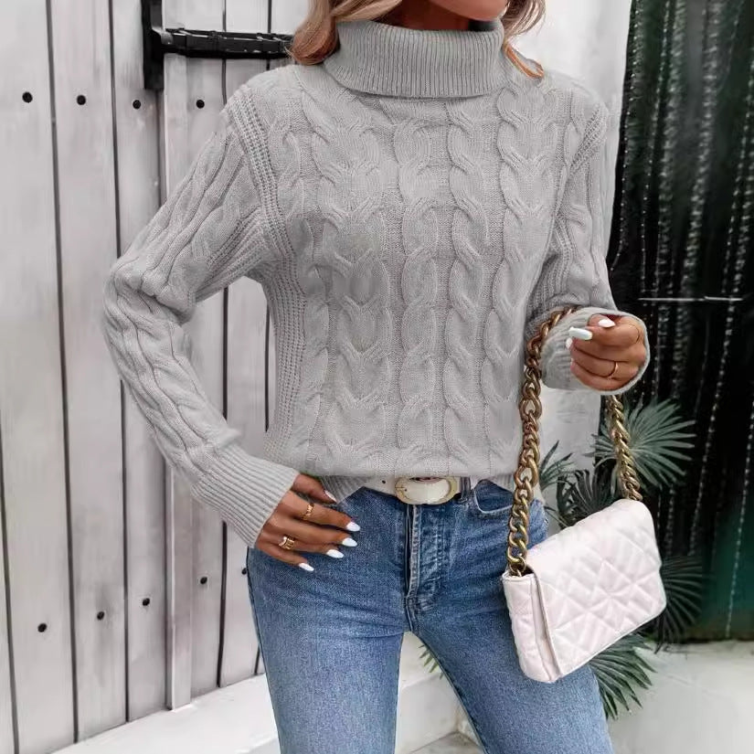 Women's Cable-knit Turtleneck Sweater by My Store