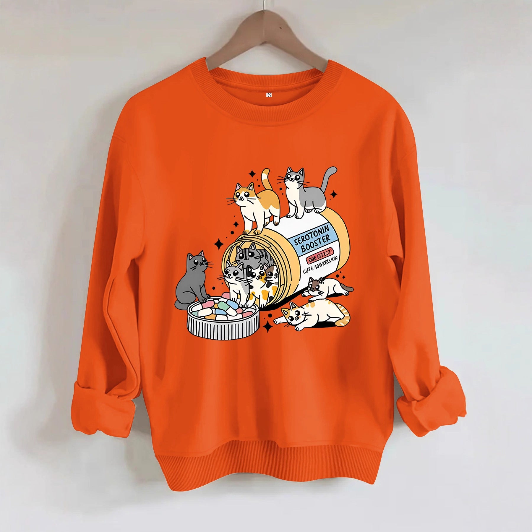 Cartoon cat lover printed round neck long sleeved sweatshirt by eprolo
