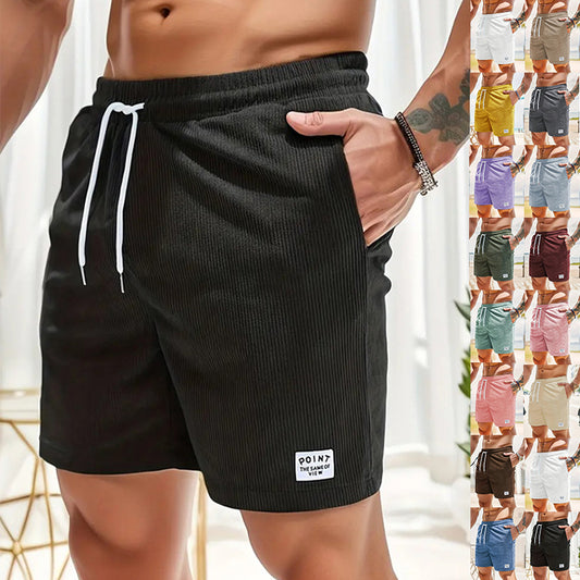 Lace-up Drawstring Shorts Summer Corduroy Sports Short Pants Mens Clothing by DERILUJA LLC