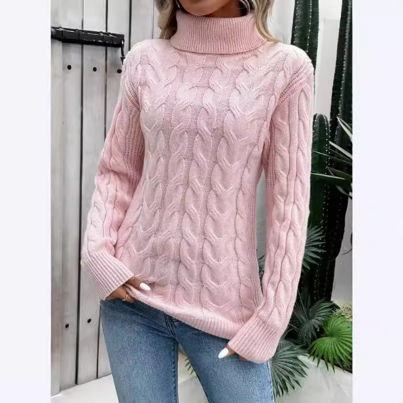 Women's Cable-knit Turtleneck Sweater by My Store