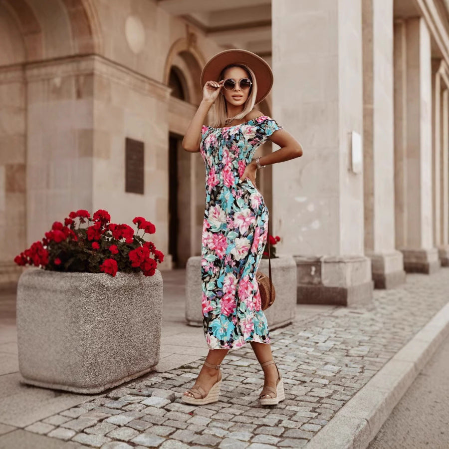 Elegant Printed One-Shoulder Fashion Dress for Women