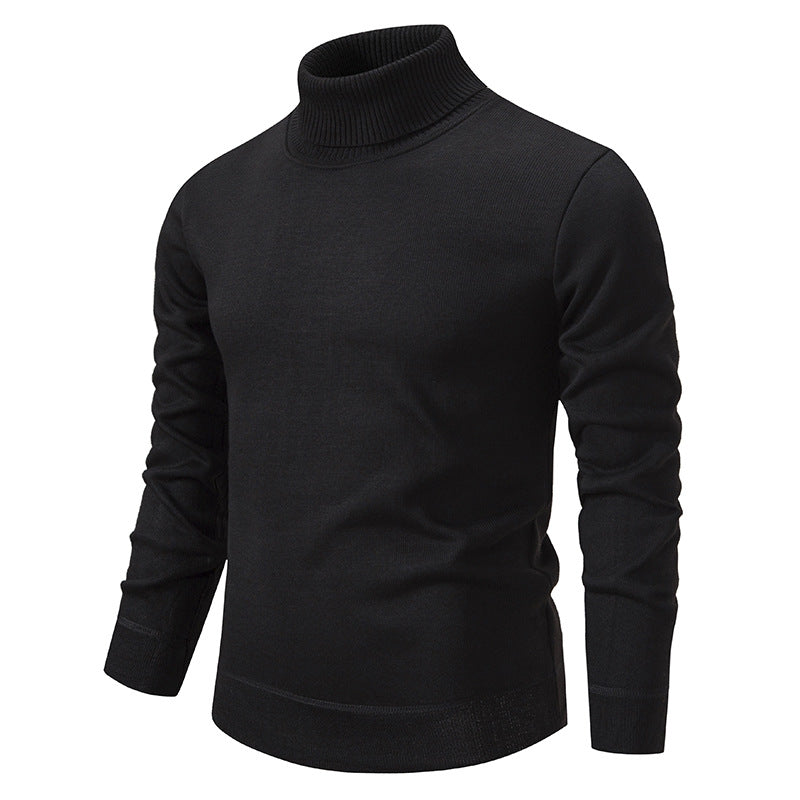 Men's Turtleneck Pullover Sweater Fashion Solid Color Fleece Lined Knitted Long-sleeved Top Clothing by DERILUJA LLC