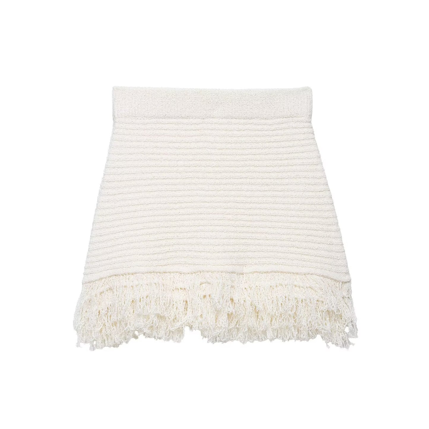 Tassel embellished plaid knitted jacket+half skirt set by eprolo