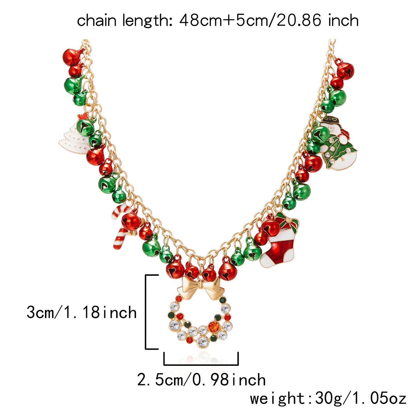 Christmas-themed Necklace for Women, Santa Claus Wreath Rhinestone Pendant, Christmas Bell and Tree Sweater Chain by eprolo