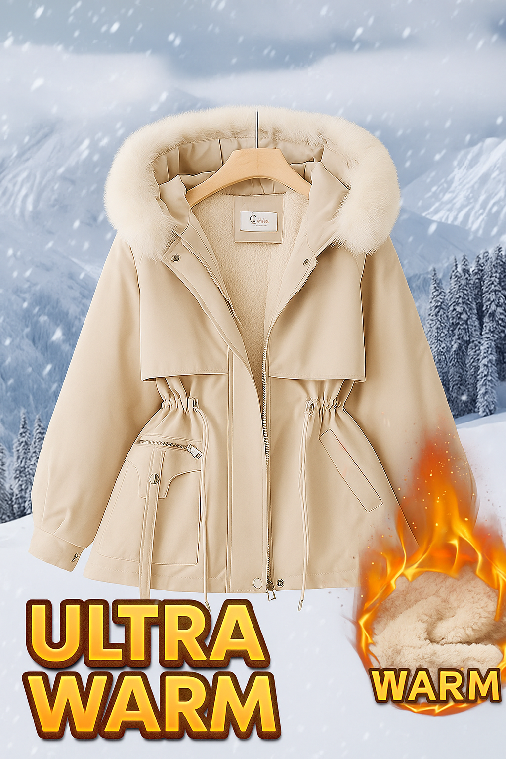 New Women's Cotton-Padded Plush Warm Coat 2024 Autumn Winter Parkas Coat Women's Long Sleeve Zipper Hooded Drawstring Parkas by My Store