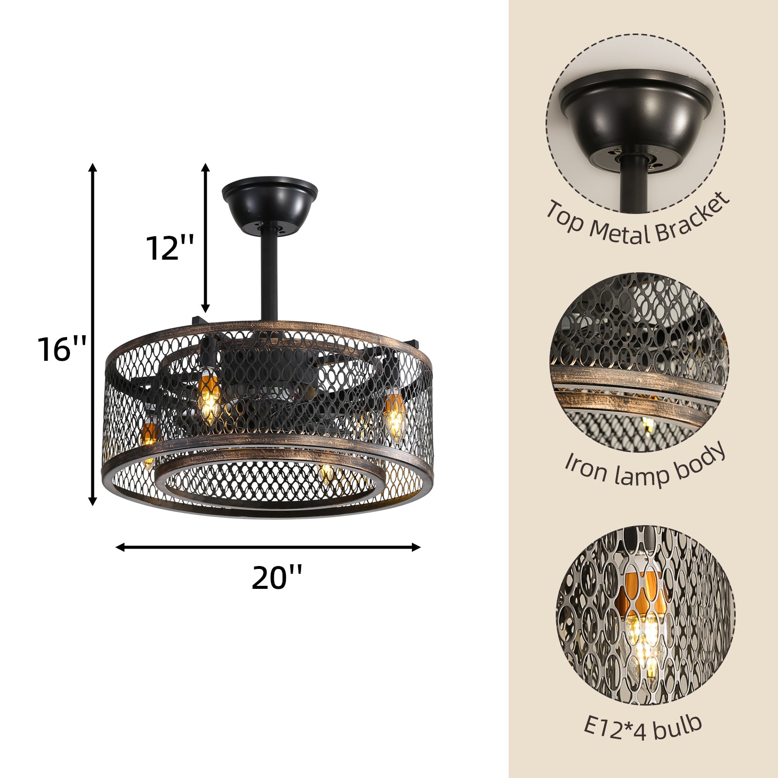 20 inch Caged Ceiling Fan with Lights by eprolo