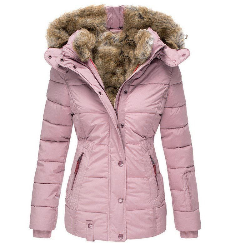 New Winter Warm Wool Collar Cotton Coat Women's Zipper Long Sleeve Slim Fit Cotton Coat Coat Hooded Coat by eprolo